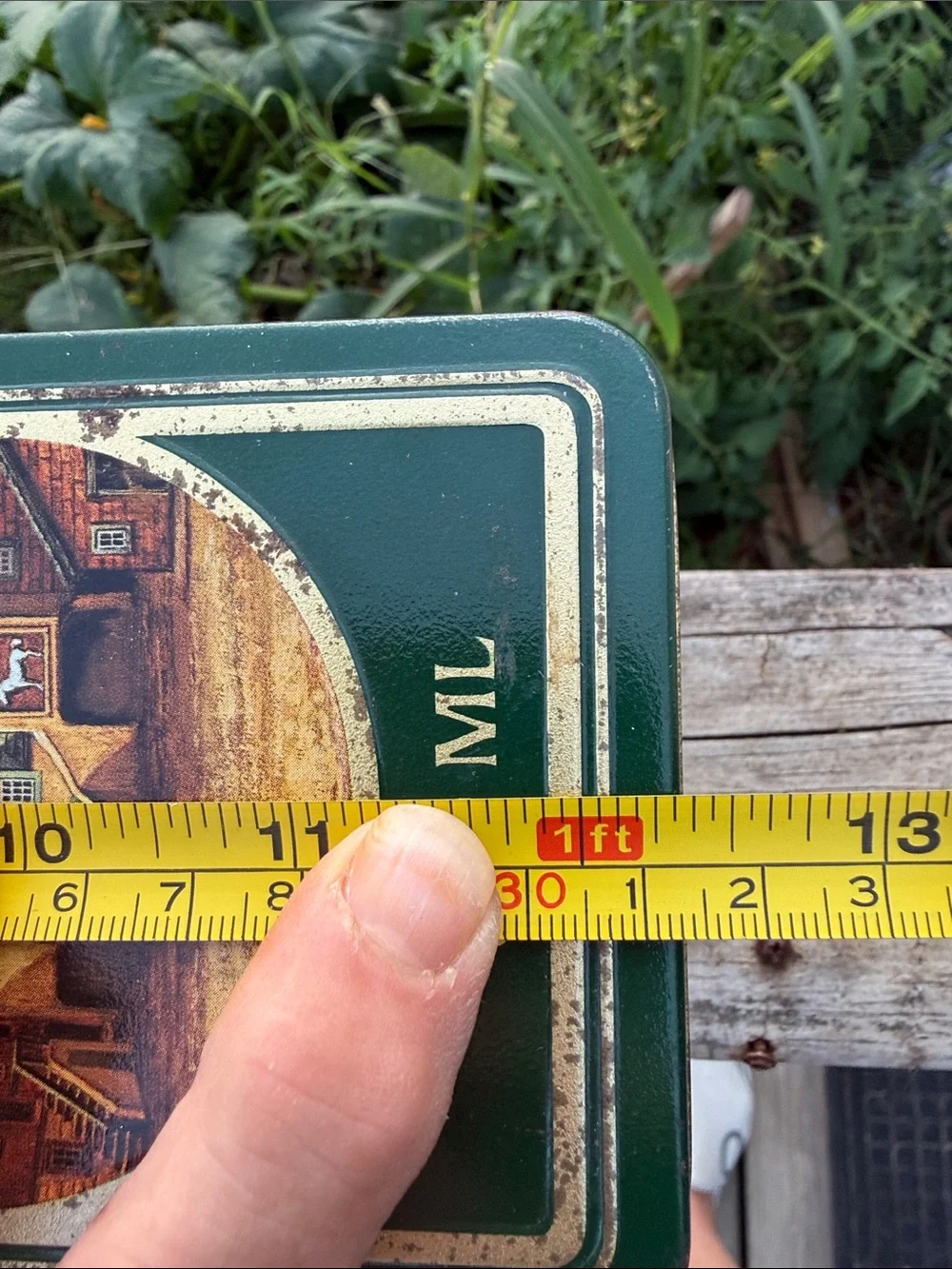 Decorative Village Scene Rectangular Tin Box in Green